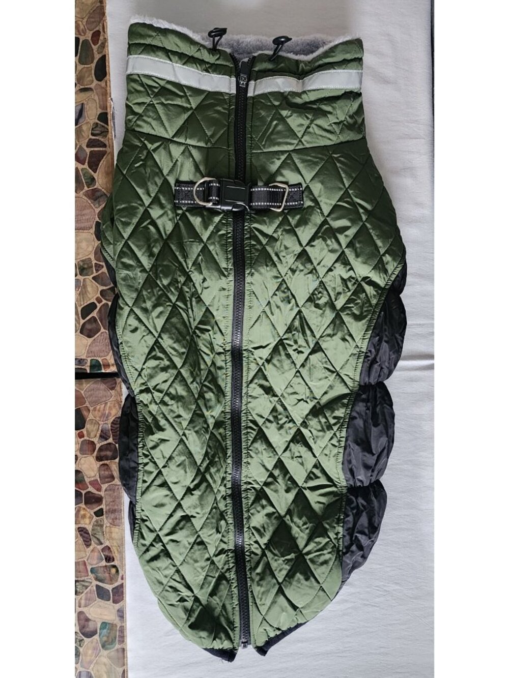 Green Quilted Dog Vest with Built in Harness